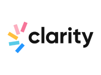 black clarity security logo with colored fan and transparent background